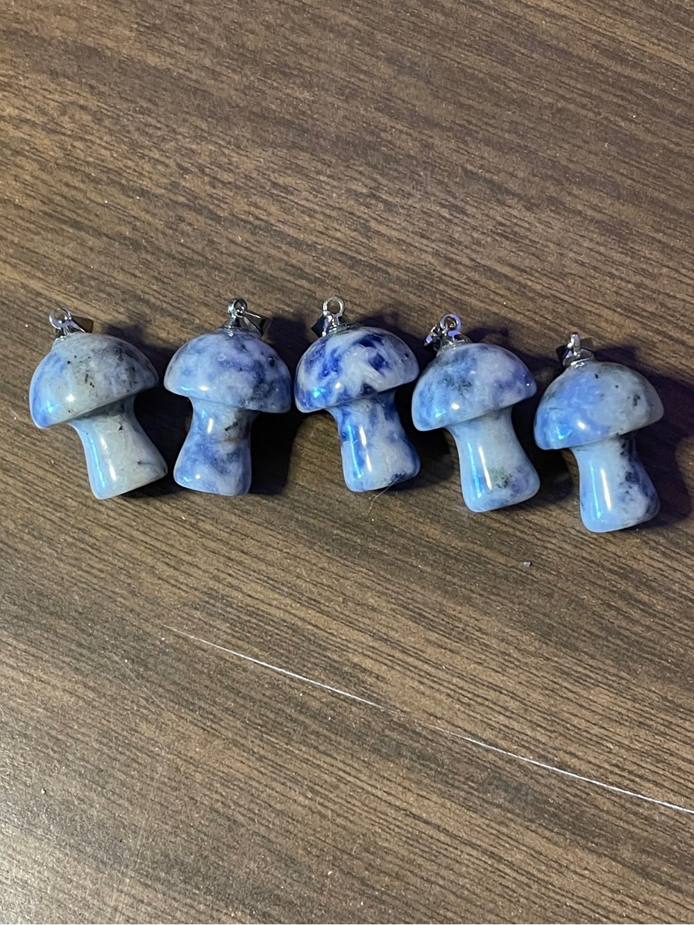 Blue Marbled Mushroom Pendant Charm - Set of 5